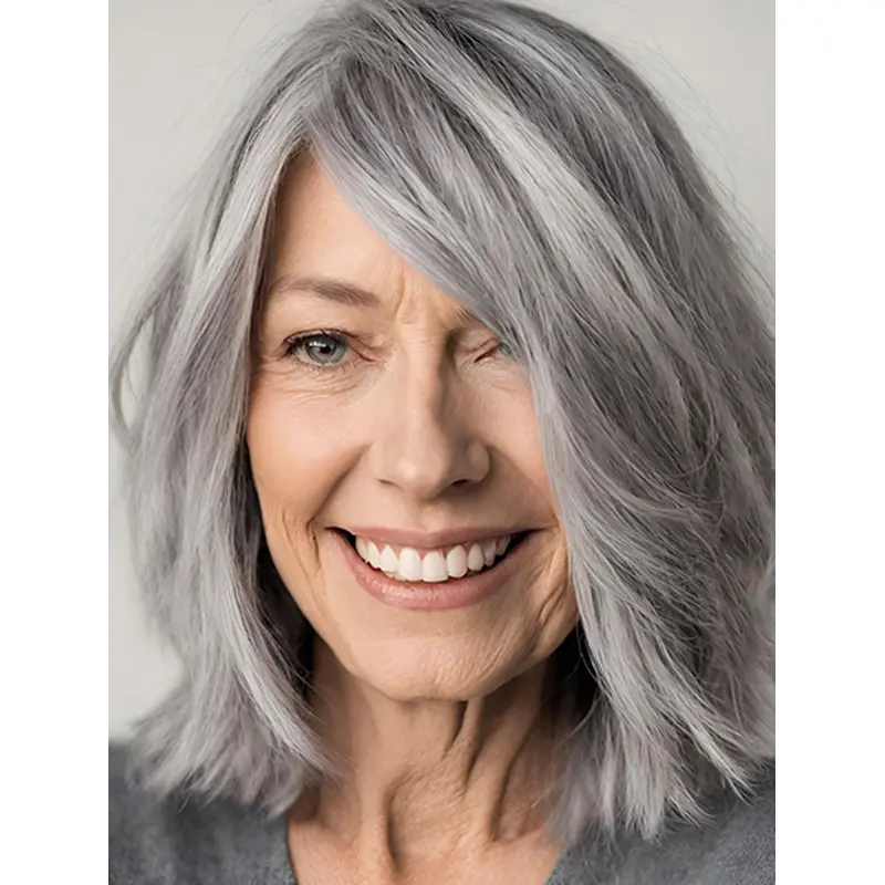 14" Grey Straight With Bangs Monofilament Wig Sale