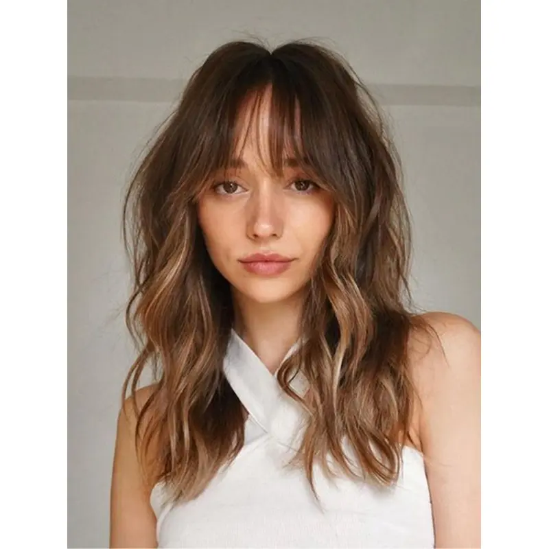 16" Wavy Layered Remy Human Hair Long Wigs For Sale