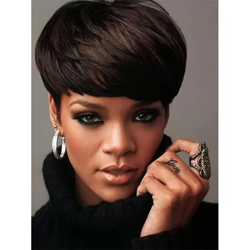 Beautiful Black Straight Cropped Rihanna Wigs