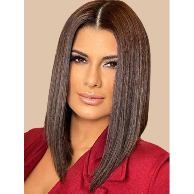 Brown Wigs For Women Remy Human Hair 14" Shoulder Length Straight Without Bangs Wigs