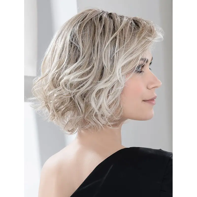 Hairstyles Synthetic Chin Length Blonde Monofilament Wavy Bob Haircuts