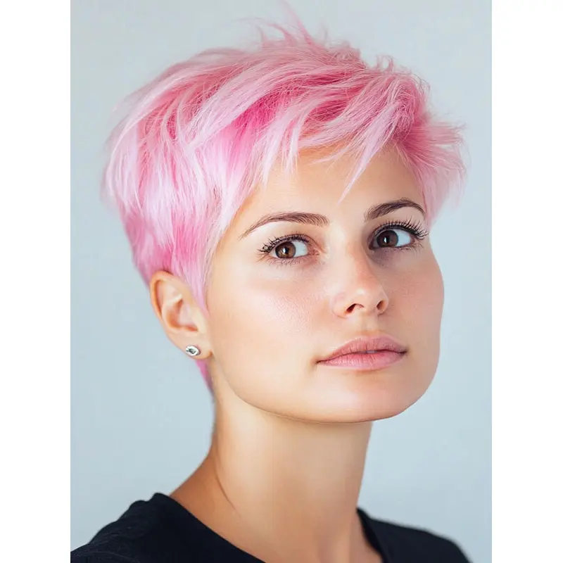Lace Front Short Wigs Straight Boycuts Remy Human Hair Pink 6" Wigs