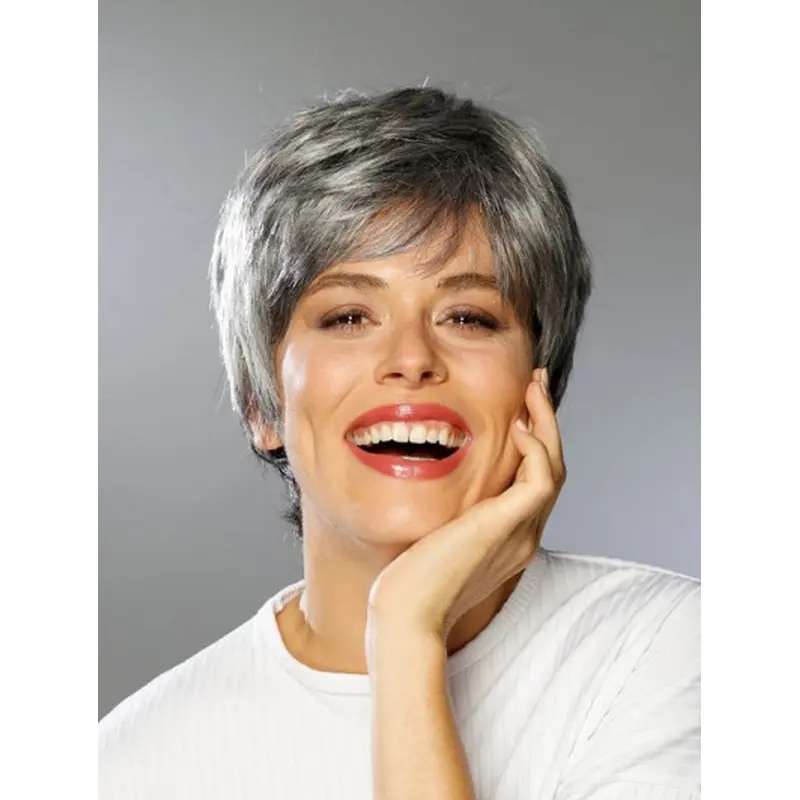 Lace Front Synthetic Short Straight Boycuts High Quality Grey Wigs