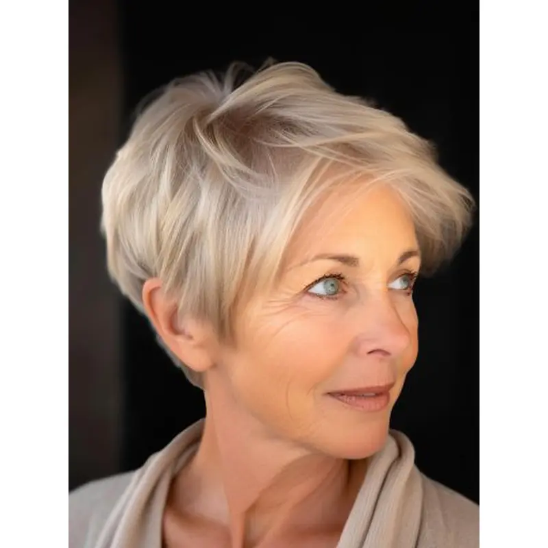 Lace Front Wigs Platinum Blonde Synthetic 4" Cropped Straight Boycuts Wigs