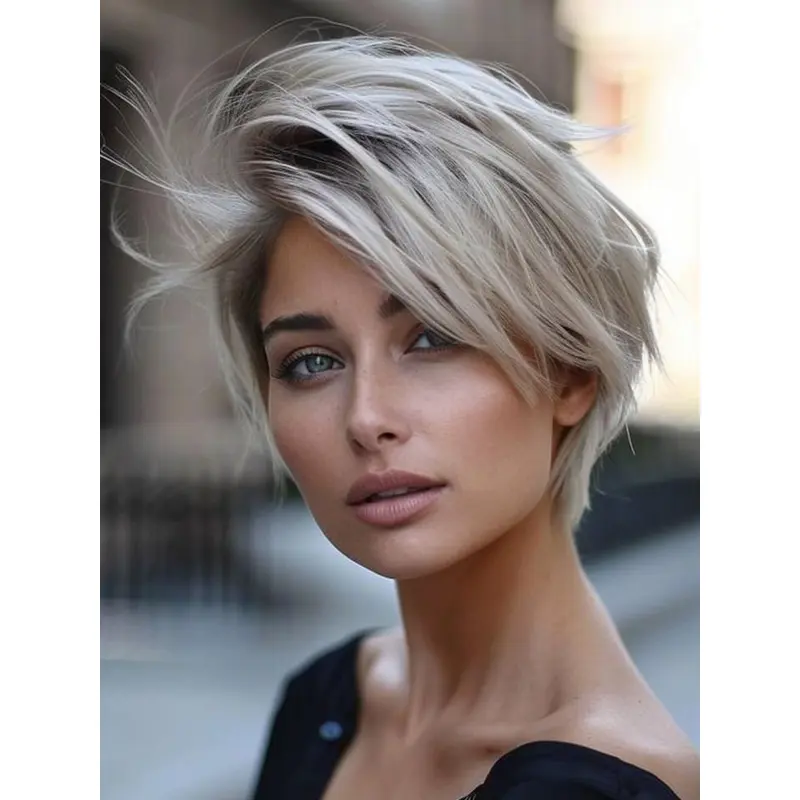 Lace Front Wigs Platinum Blonde Synthetic 8" Short Straight Bobs Wigs