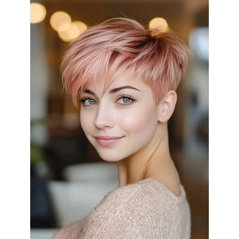 Wig Short Hair Lace Front Boycuts Synthetic 6" Pink Wigs