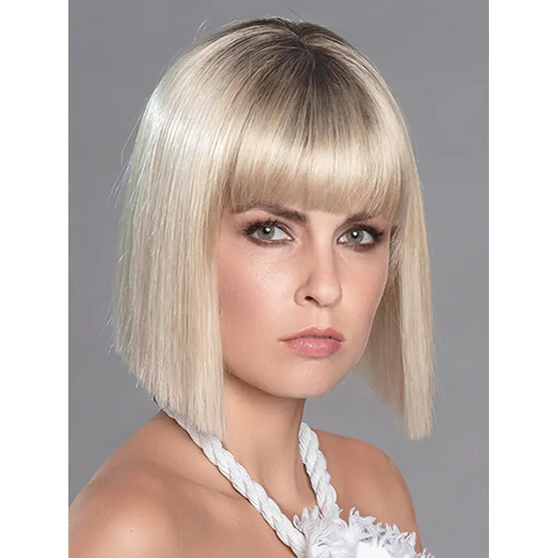 12" Straight Monofilament Platinum Blonde Synthetic Chin Length Bobcut Wig