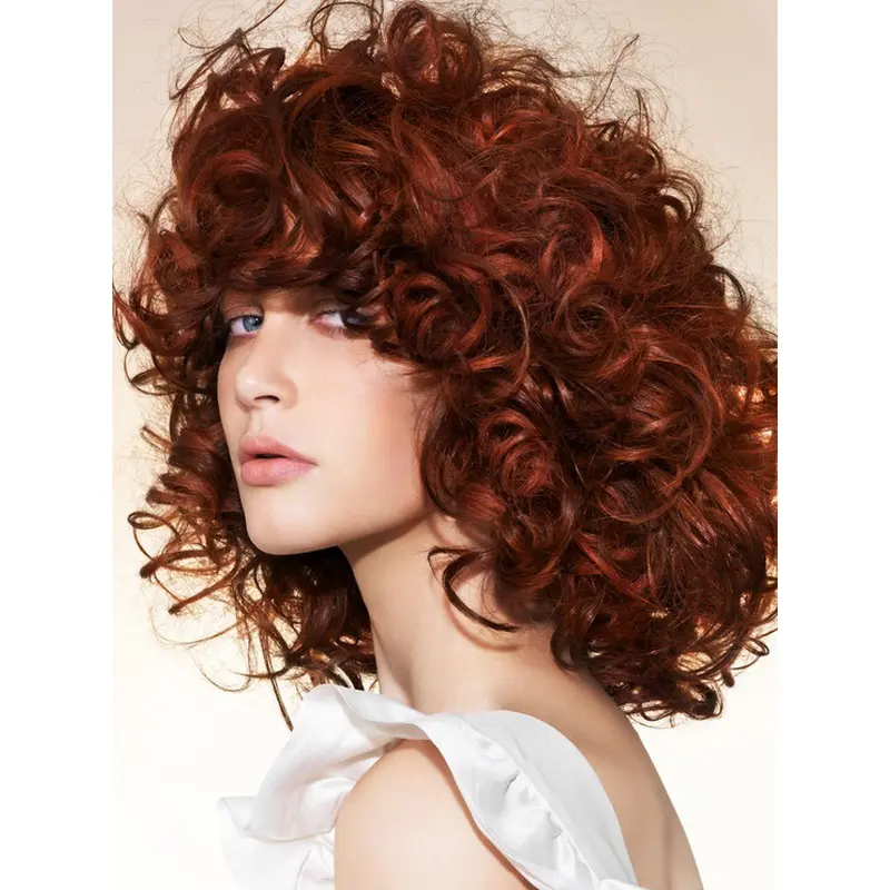 Fabulous Chin Length Curly Lace Front Copper Wigs 16 Inch