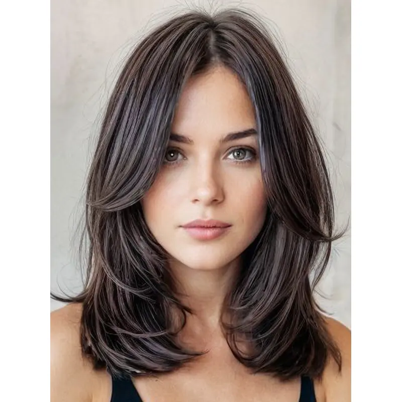 Lace Wig 14" Remy Human Hair Monofilament Layered Shoulder Length Black Wigs