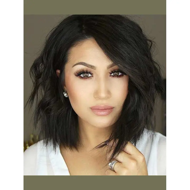 Lace Wig Trend Layered 12" Black Synthetic Shoulder Length Straight