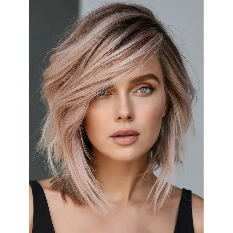 Medium Length Lace Front Wigs Pink 10" Bobs Wigs