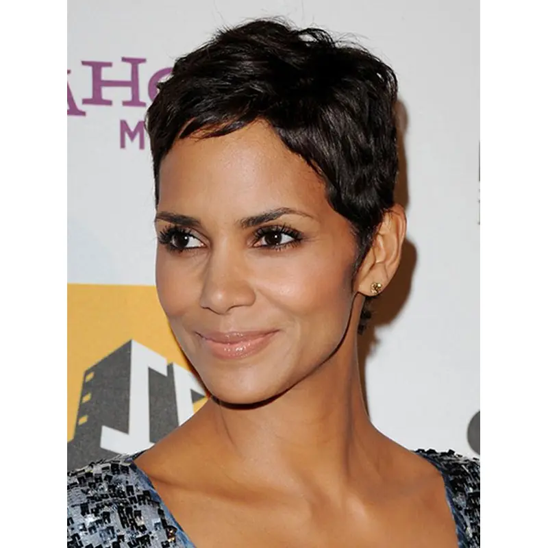 Straight Black Full Lace Cropped Boycuts Halle Berry Wigs