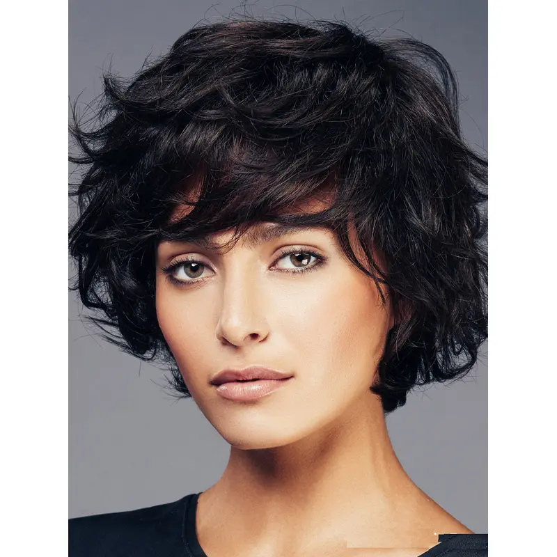Wigs For Women Black Cropped Wavy Boycuts Wigs