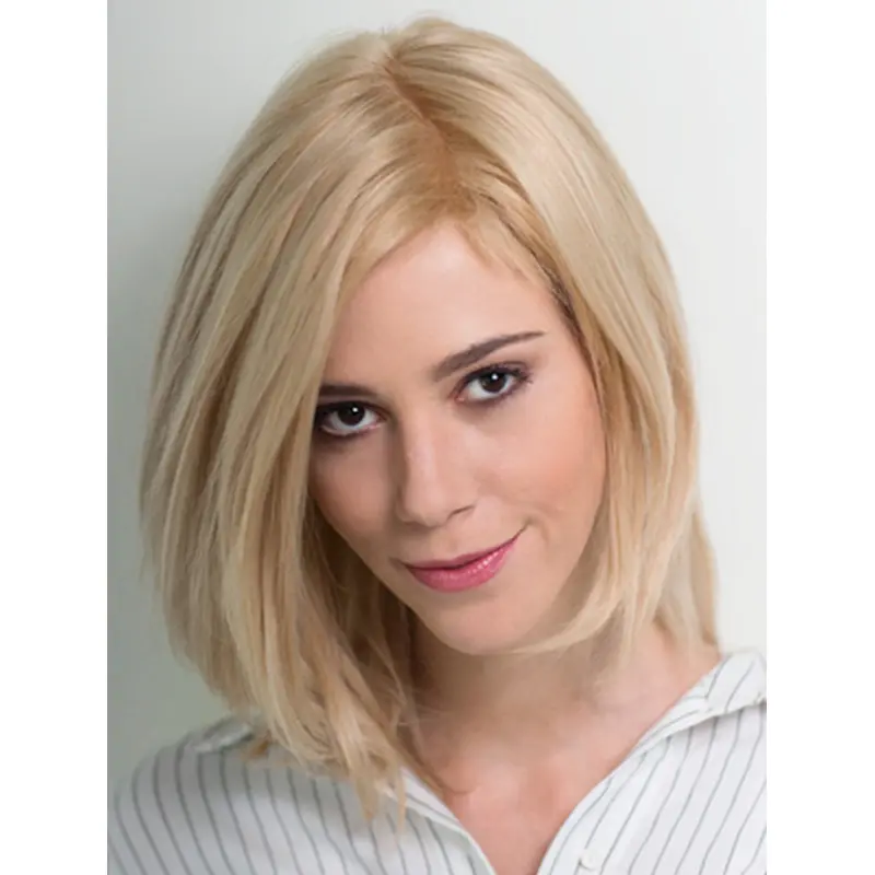 10" Chin Length Straight Platinum Blonde Bobs Hand Tied Wig Online