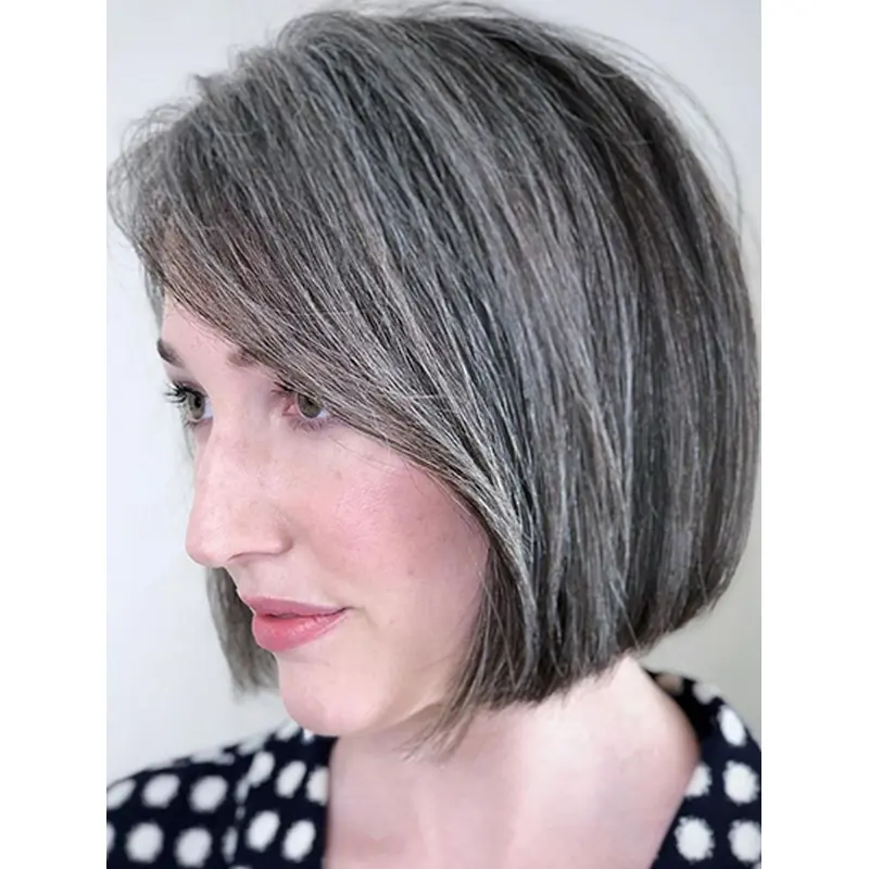 Chin Length Lace Front 10" Grey Human Hair Bob Wigs
