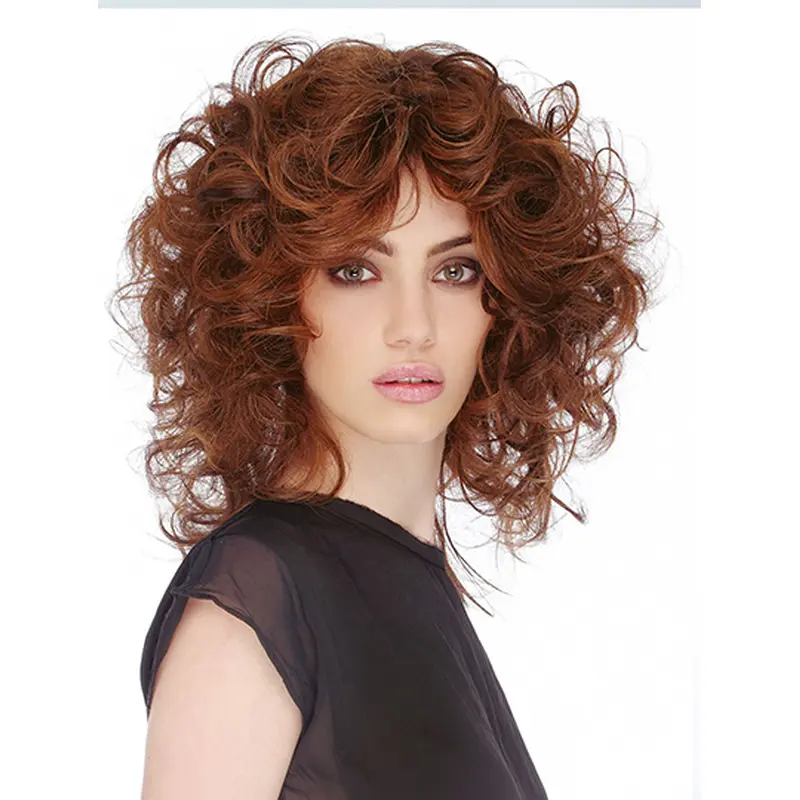 Curly Shoulder Length Auburn Monofilament 12" Classic Lace Wigs True
