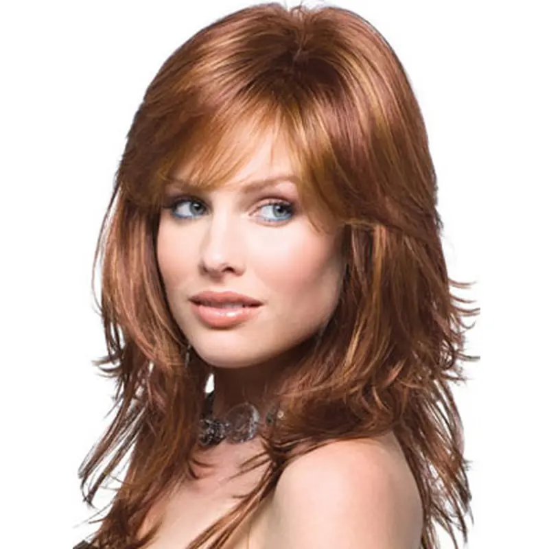 Hairstyles Auburn Wavy Long Human Hair Wigs