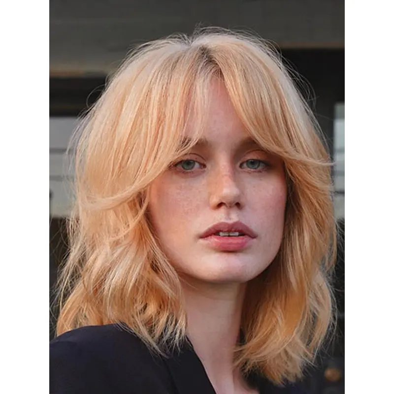 Human Hair Lace Wigs Ombre/2 Tone With Bangs 12" Shoulder Length Straight Wigs