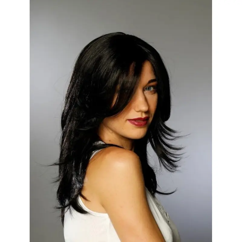 Layered Gorgeous Wavy Black Lace Front Synthetic Long Wig