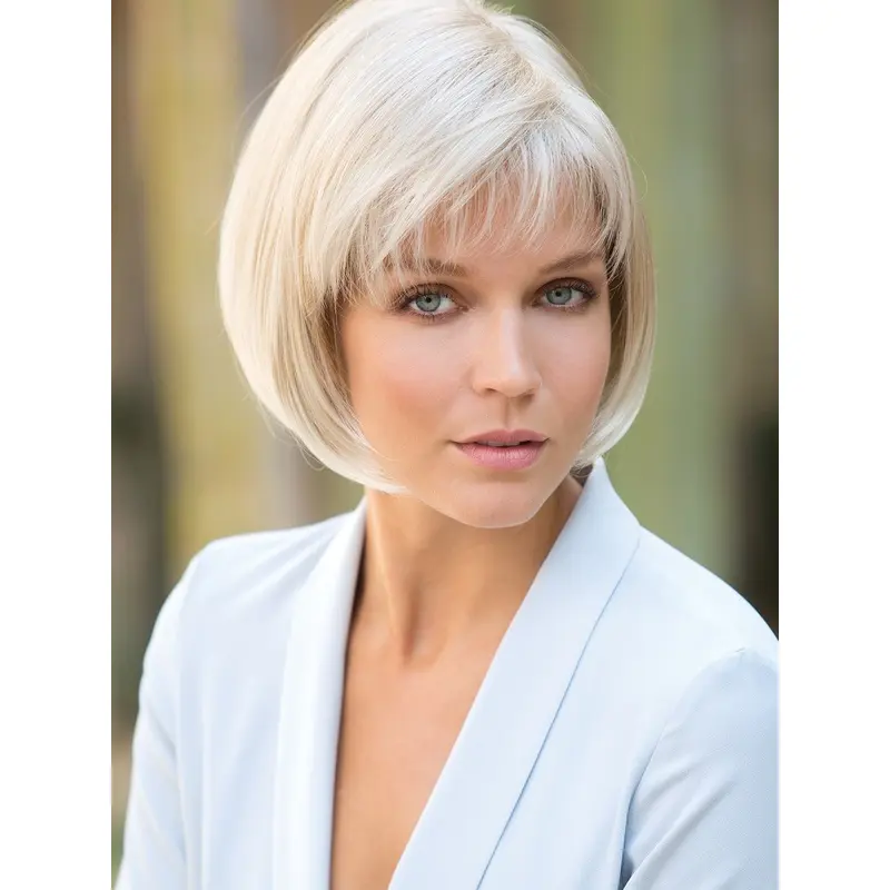 Platinum Blonde Short Straight Bob Realistic Capless Wigs
