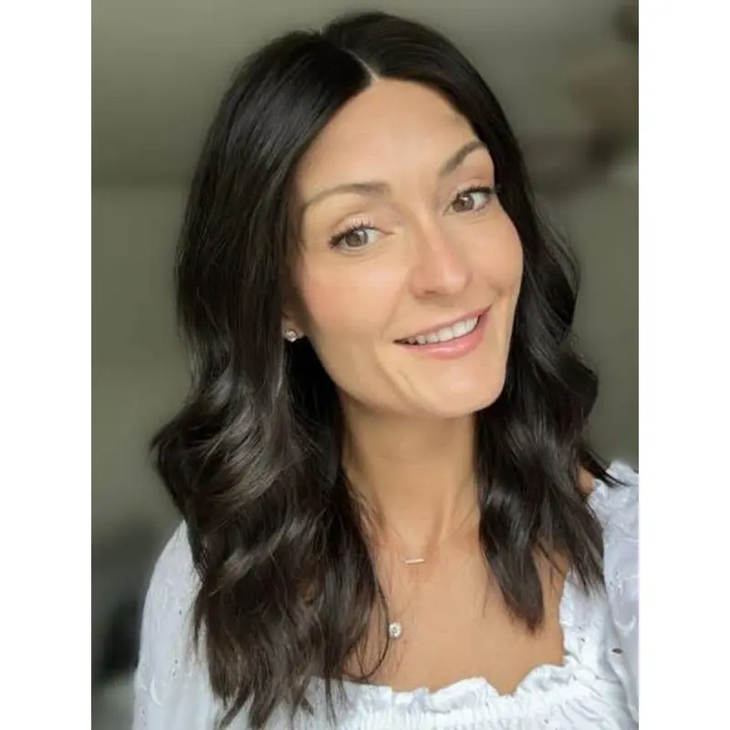 Real Human Hair Wigs For Women 16" Wavy Long Without Bangs Black Wigs