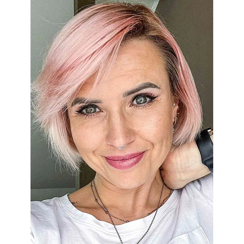 Short Straight Wigs 8" Pink Lace Front Wigs