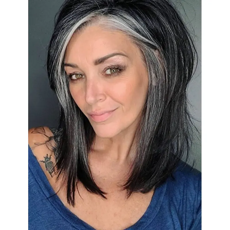 Shoulder Length 14" Straight Layered Sleek Lace Front Wigs