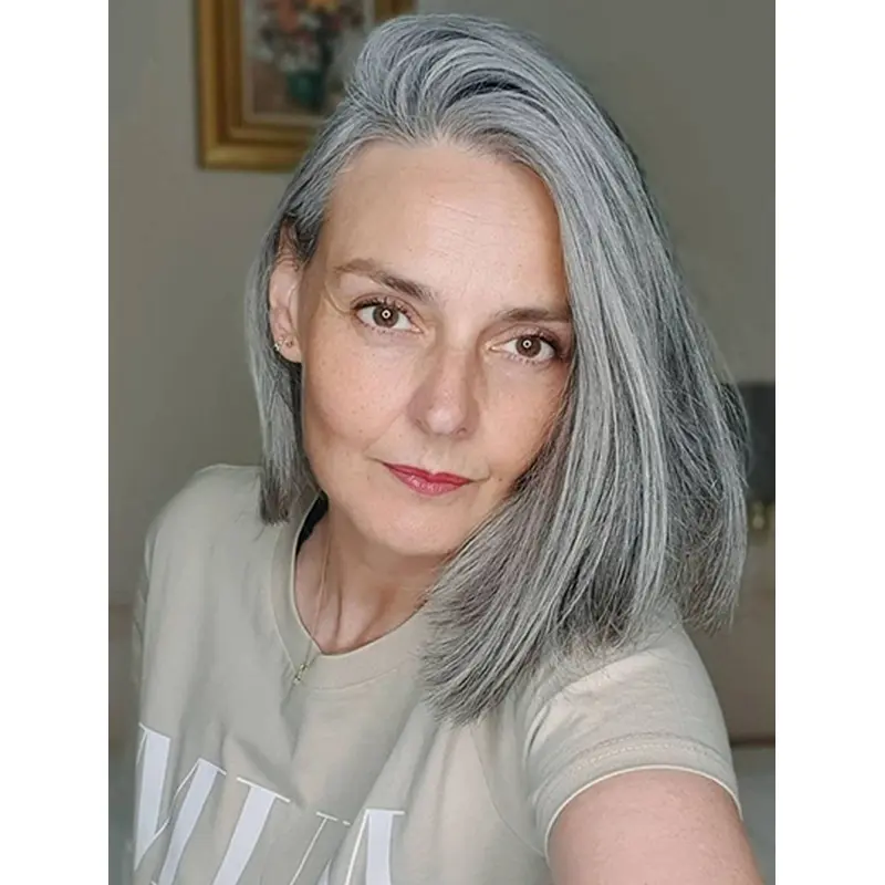 Shoulder Length Lace Front 14" Grey Bob Fashion Wigs