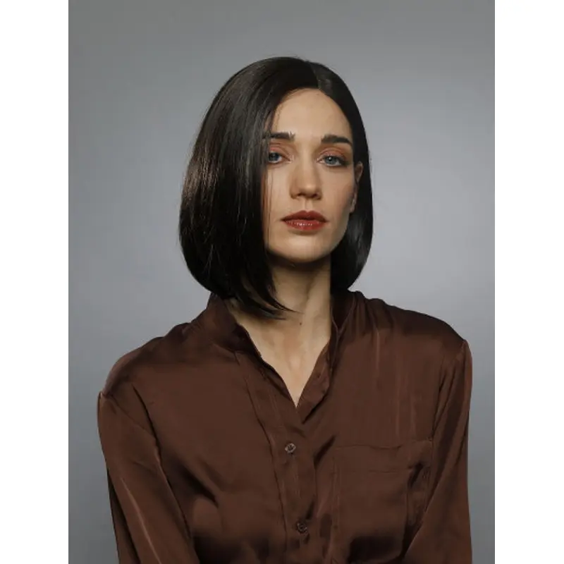 Shoulder Length Straight 100% Hand-tied Black Synthetic Fabulous Bob Style Wigs