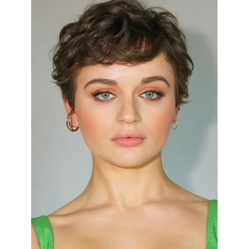 Synthetic Lace Front Wigs Boycuts Brown 4" Cropped Wavy Wigs