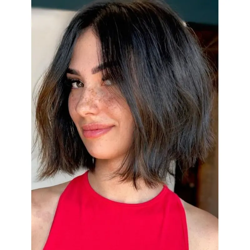 Wig Lace Without Bangs 10" Chin Length Ombre/2 Tone Straight Synthetic Wigs