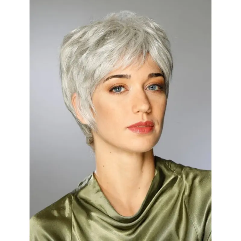 100% Hand-tied Synthetic Short Straight Boycuts New Grey Wigs