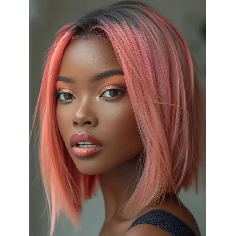 African American Bob Wig Remy Human Hair Lace Front 10" Wigs