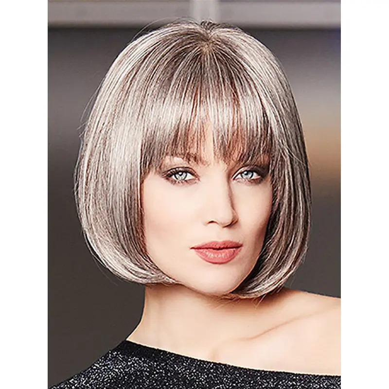Chin Length Straight Platinum Blonde Monofilament Bobs High Quality Synthetic Wigs