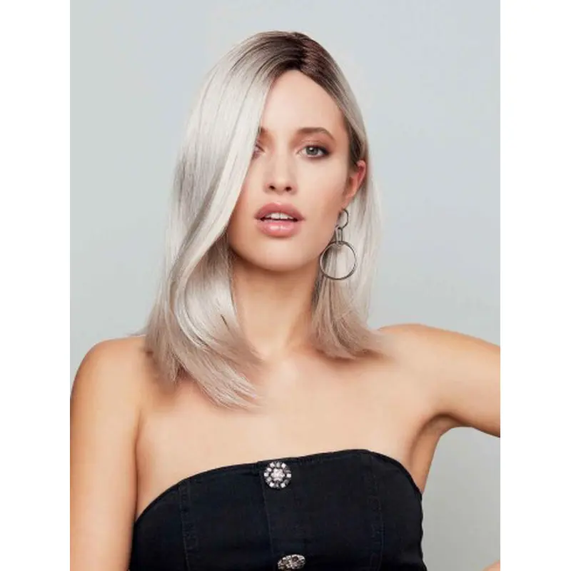 Salt & Pepper Grey Wigs Without Bangs 14" Straight Monofilament Wigs