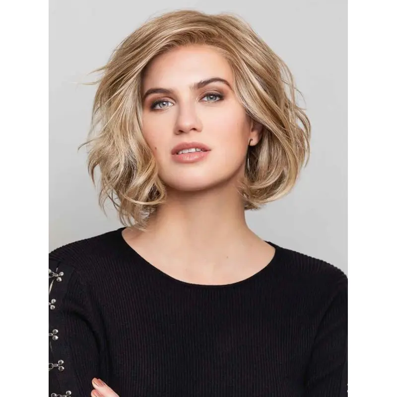 Synthetic Lace Wigs Bobs 10" Blonde Wavy 100% Hand-tied Wigs