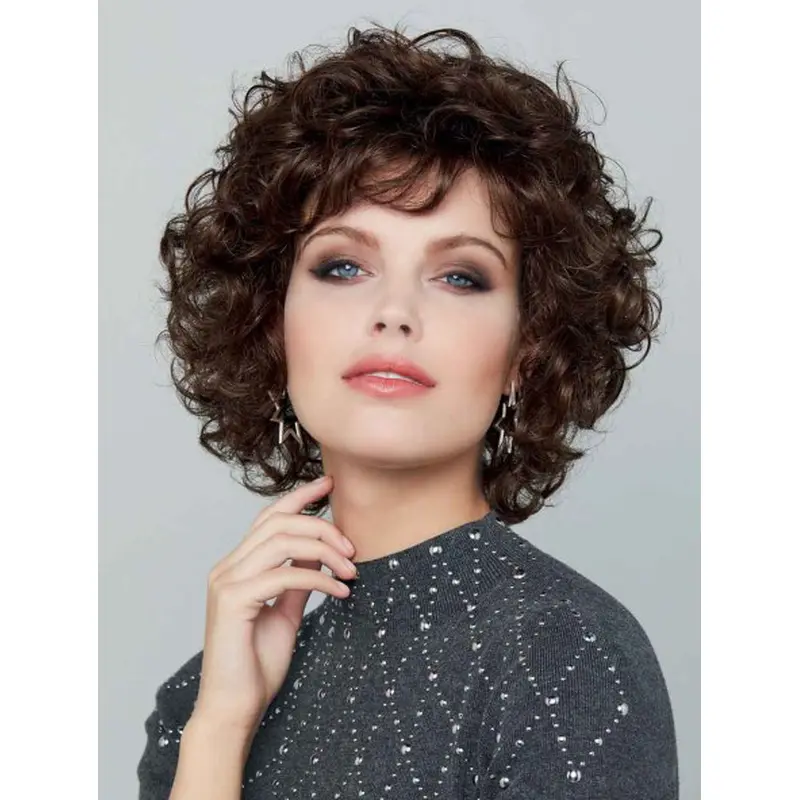 Wefted Wigs Synthetic Brown Curly Capless Classic Wigs
