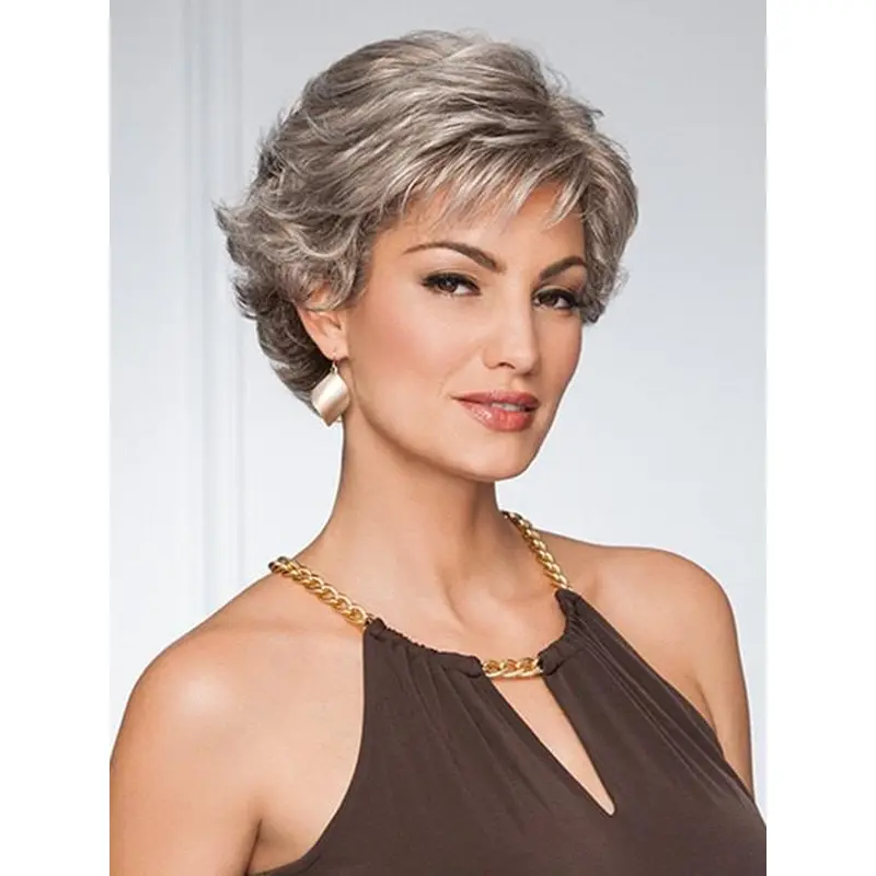 Capless 5" Grey Pixie Curly Synthetic Wig