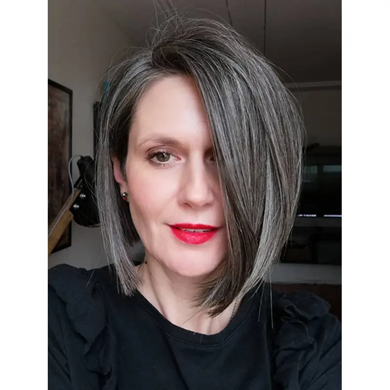 Chin Length Lace Front 10" Grey Short Bob Wigs Human Hair