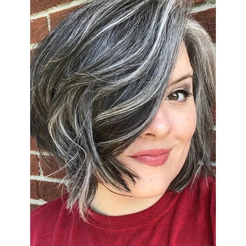 Chin Length Monofilament 10" Grey Bob Wigs Human Hair