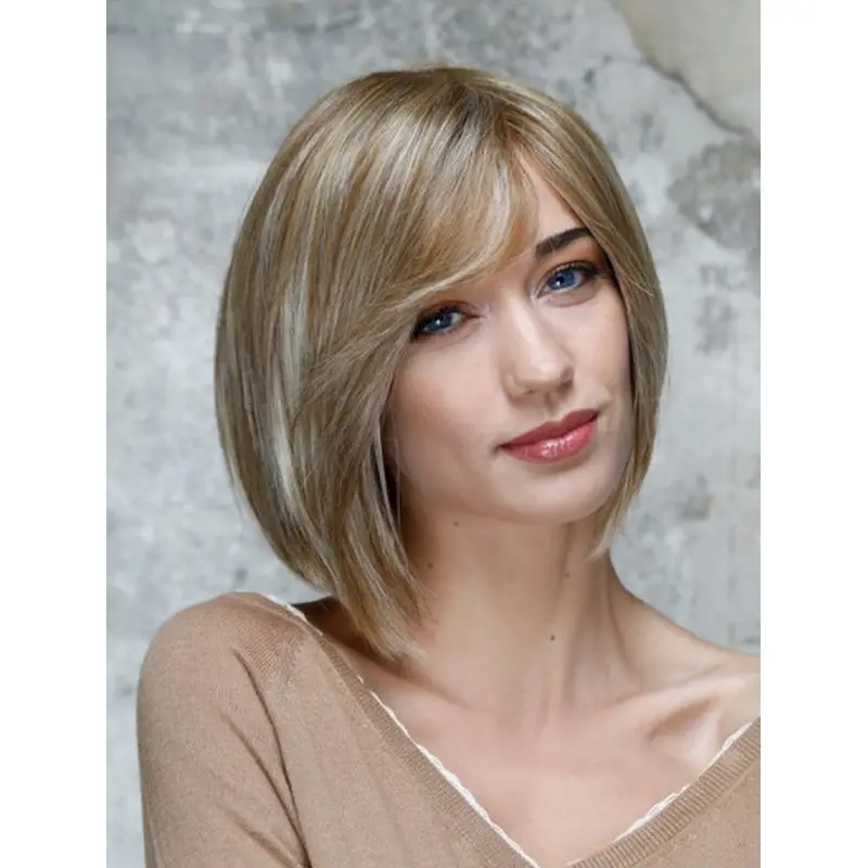 Chin Length Straight 100% Hand-tied Blonde Synthetic Modern Bob Hairstyles