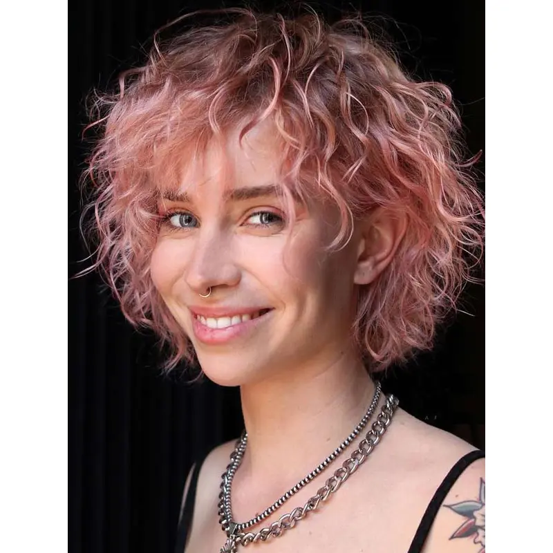 Curly Hair Wigs Synthetic Lace Front Wigs Shoulder Length Layered Bob Wigs