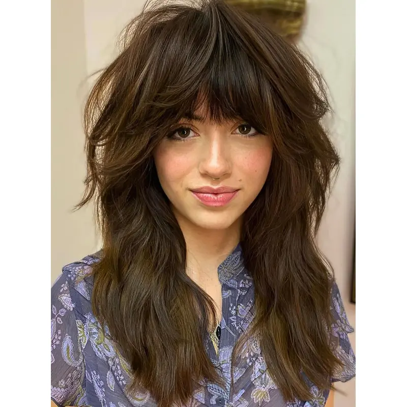 Long Black Wig 16" Monofilament Remy Human Hair With Bangs Straight Wigs