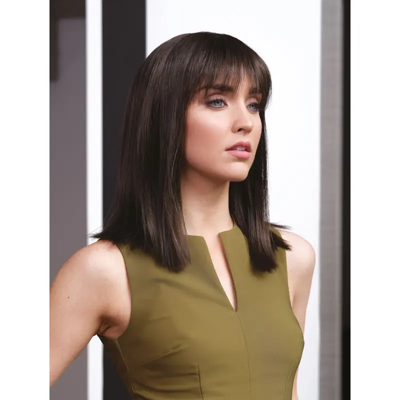 Perfect With Bangs Shoulder Length Brown Synthetic Straight Lace Wigs