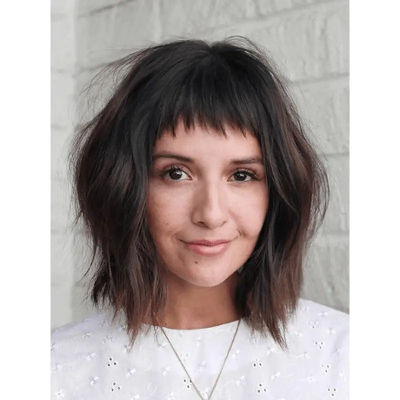 Real Human Wigs Shoulder Length 12" Monofilament Ombre/2 Tone With Bangs Wigs