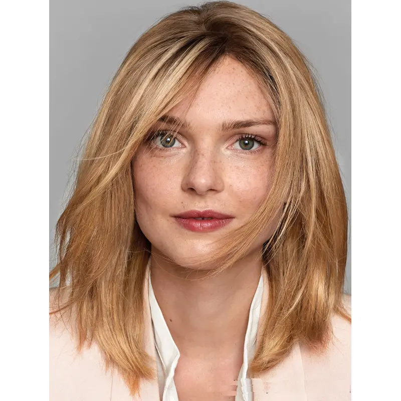 Women'S Wig With Bangs Shoulder Length Remy Human Hair Blonde Wigs