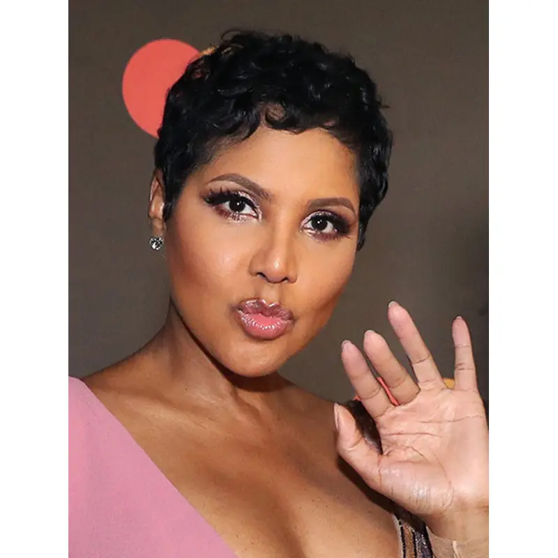 6" Curly Cropped Lace Front Boycuts Black Toni Braxton Wigs