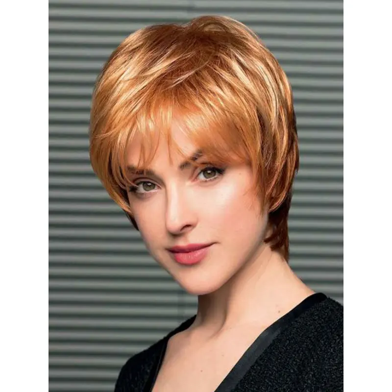Cheap Capless Wigs Synthetic Copper Wavy Boycuts Wigs