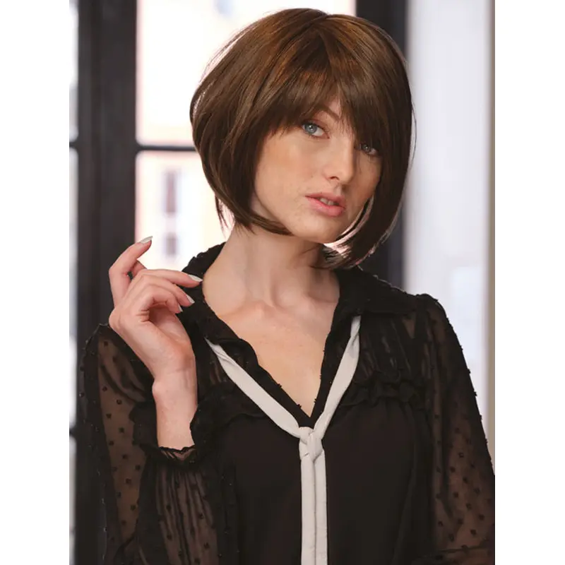 Chin Length Straight Monofilament Brown Synthetic Popular Bob Haircuts