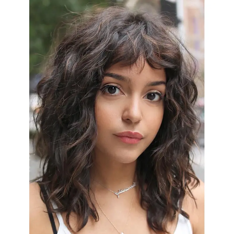 Ladies Wigs Real Hair Ombre/2 Tone Shoulder Length Curly 14" With Bangs Wigs